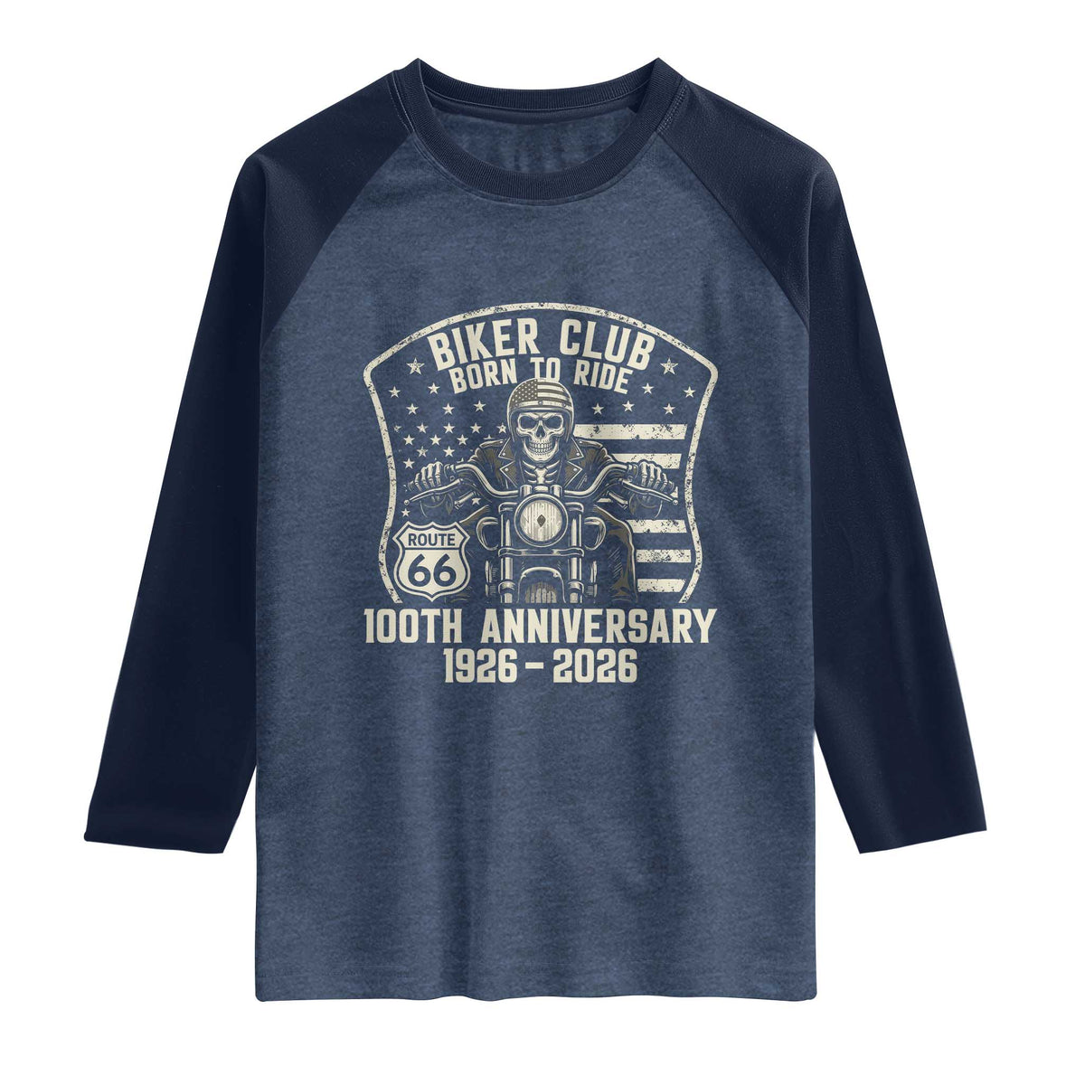 Vintage Biker Club Born To Ride Raglan Shirt 100th Anniversary Mother Road