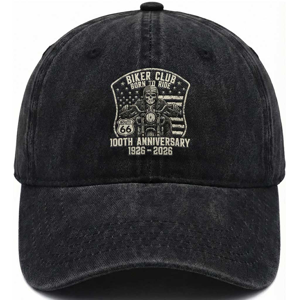 Vintage Biker Club Born To Ride Washed Cotton Baseball Cap 100th Anniversary Mother Road