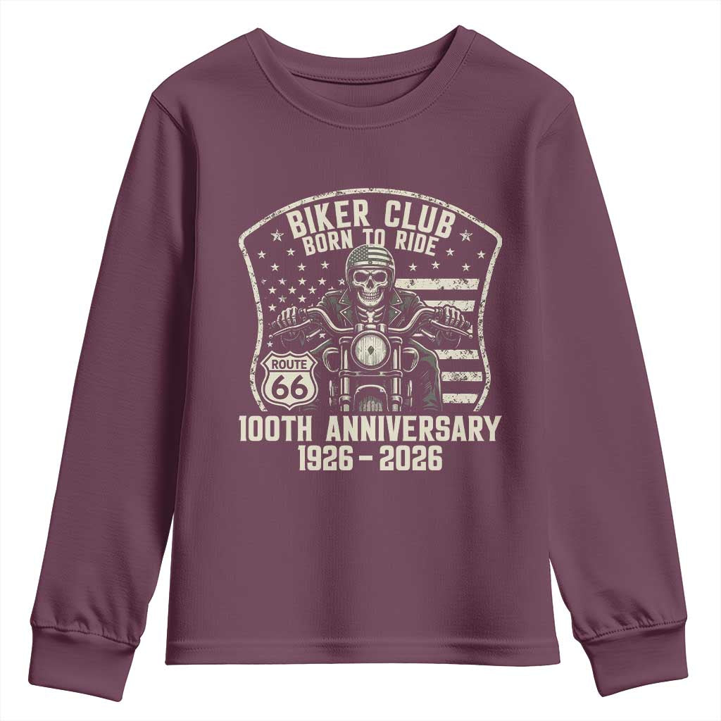Vintage Biker Club Born To Ride Youth Sweatshirt 100th Anniversary Mother Road