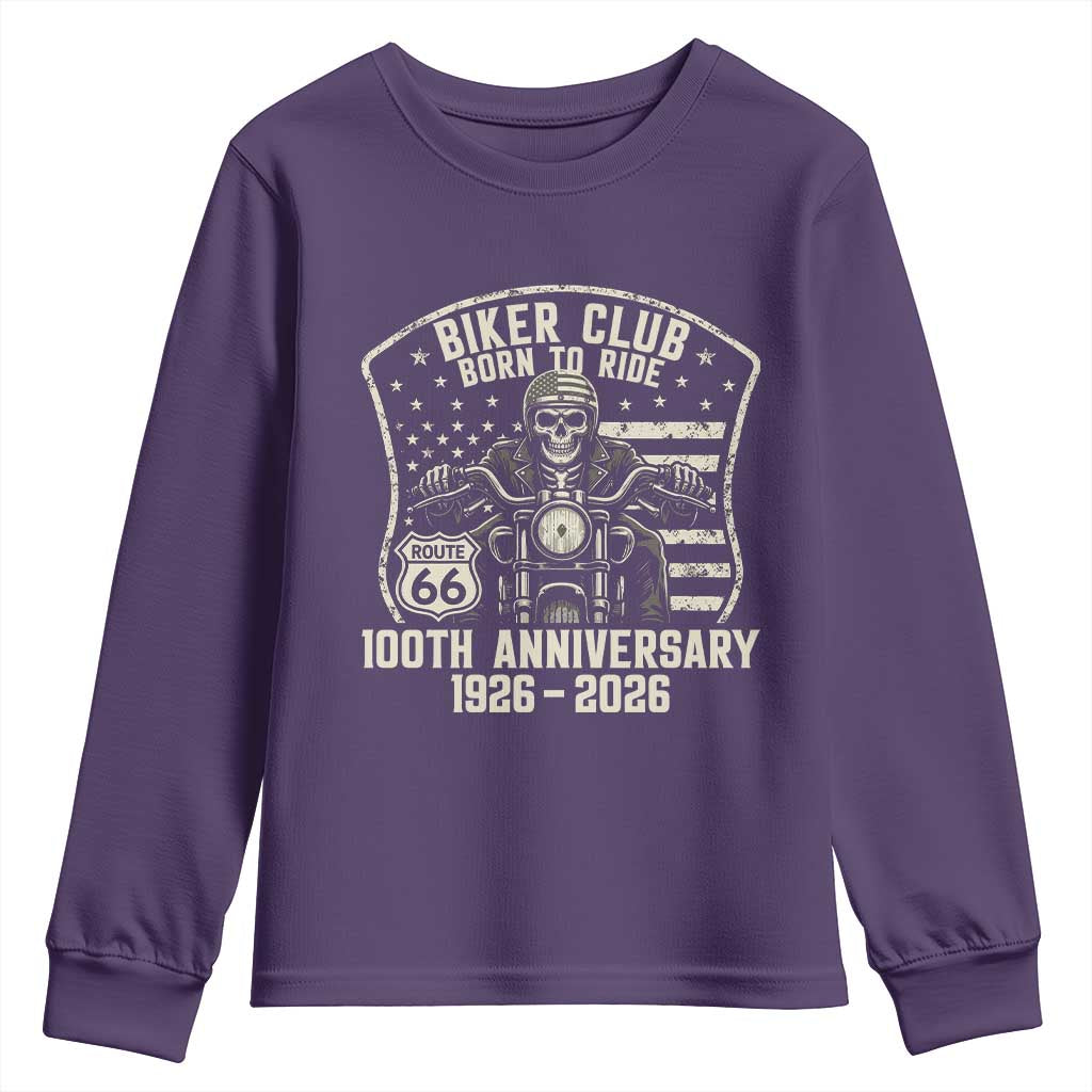 Vintage Biker Club Born To Ride Youth Sweatshirt 100th Anniversary Mother Road