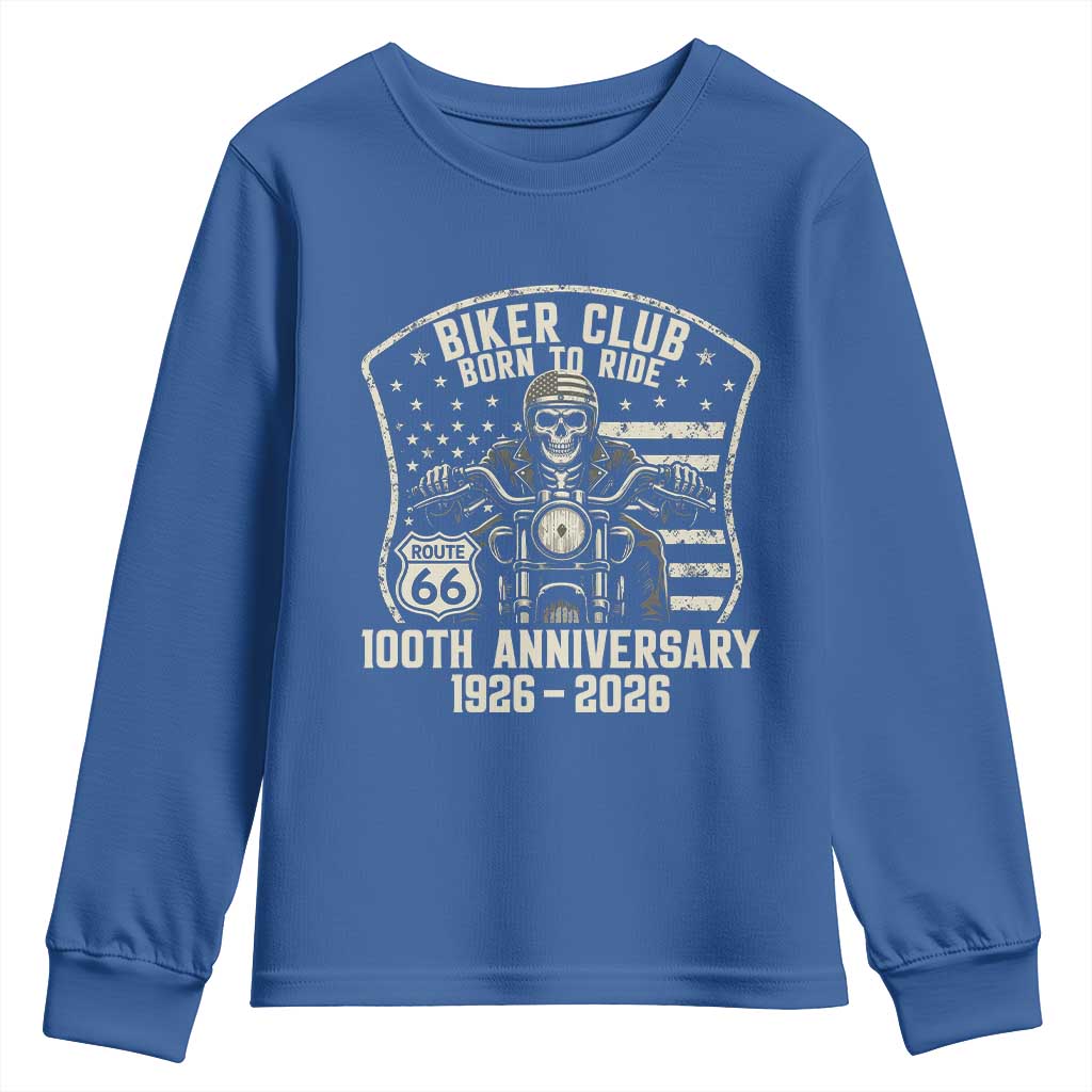 Vintage Biker Club Born To Ride Youth Sweatshirt 100th Anniversary Mother Road