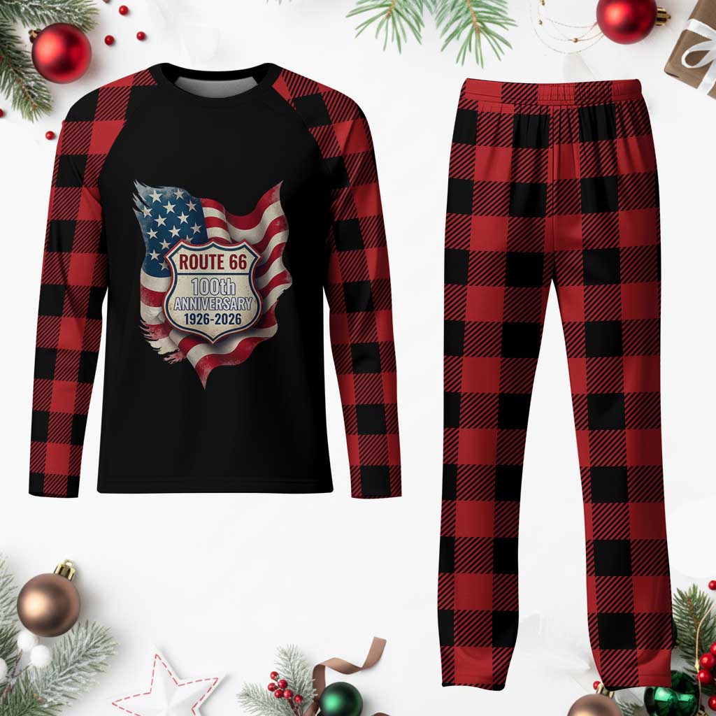 Route Highway 66 Centennial Plaid Pajama Set Vintage American Flag Patriotic Gift