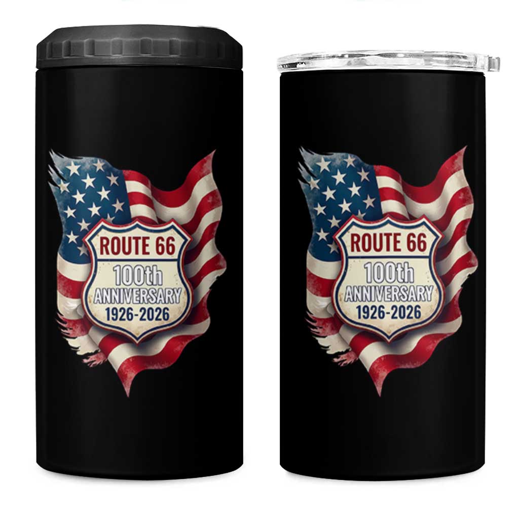 Route Highway 66 Centennial 4 in 1 Can Cooler Tumbler Vintage American Flag Patriotic Gift