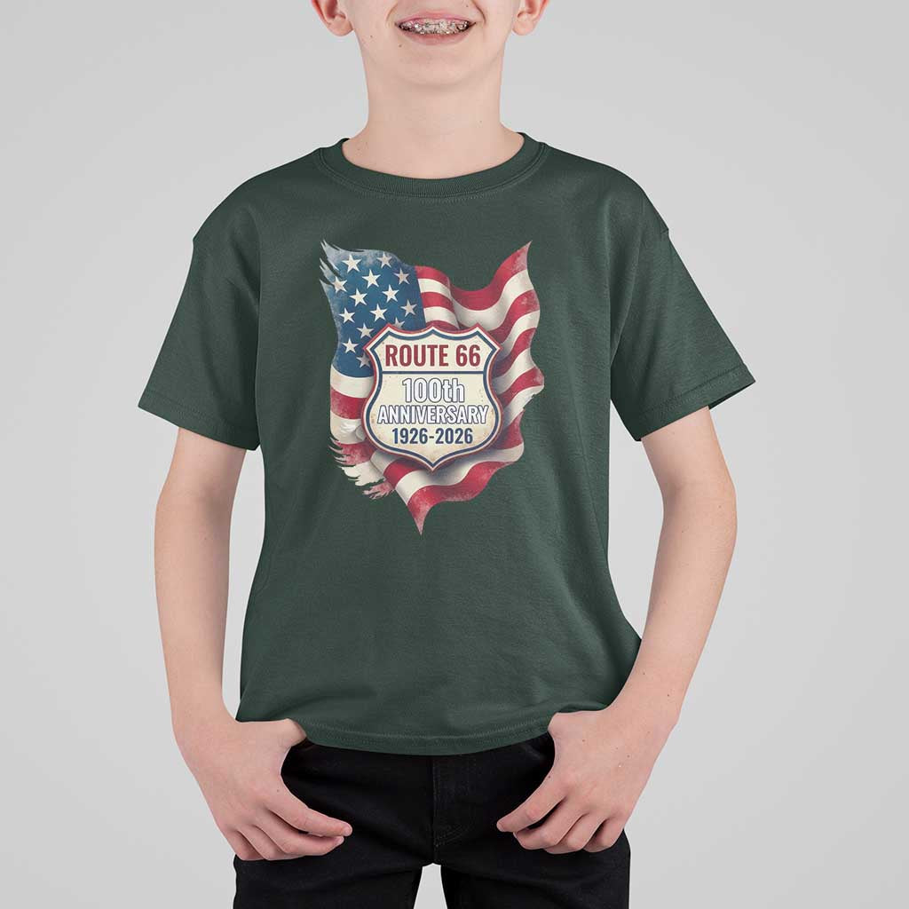 Route Highway 66 Centennial T Shirt For Kid Vintage American Flag Patriotic Gift