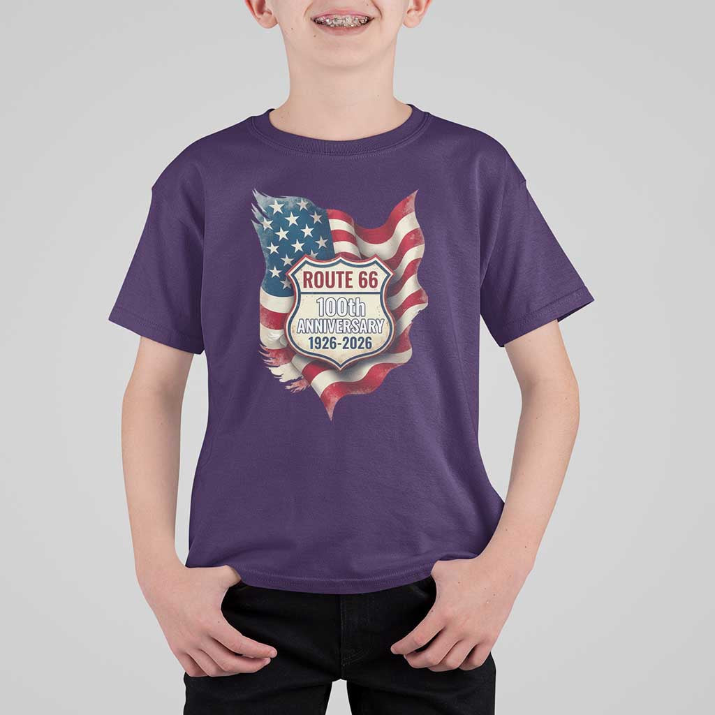 Route Highway 66 Centennial T Shirt For Kid Vintage American Flag Patriotic Gift