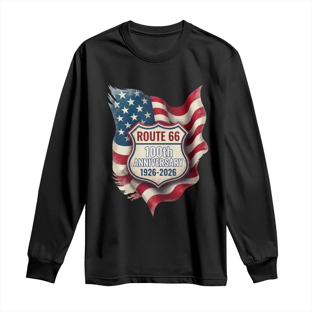 Route Highway 66 Centennial Long Sleeve Shirt Vintage American Flag Patriotic Gift