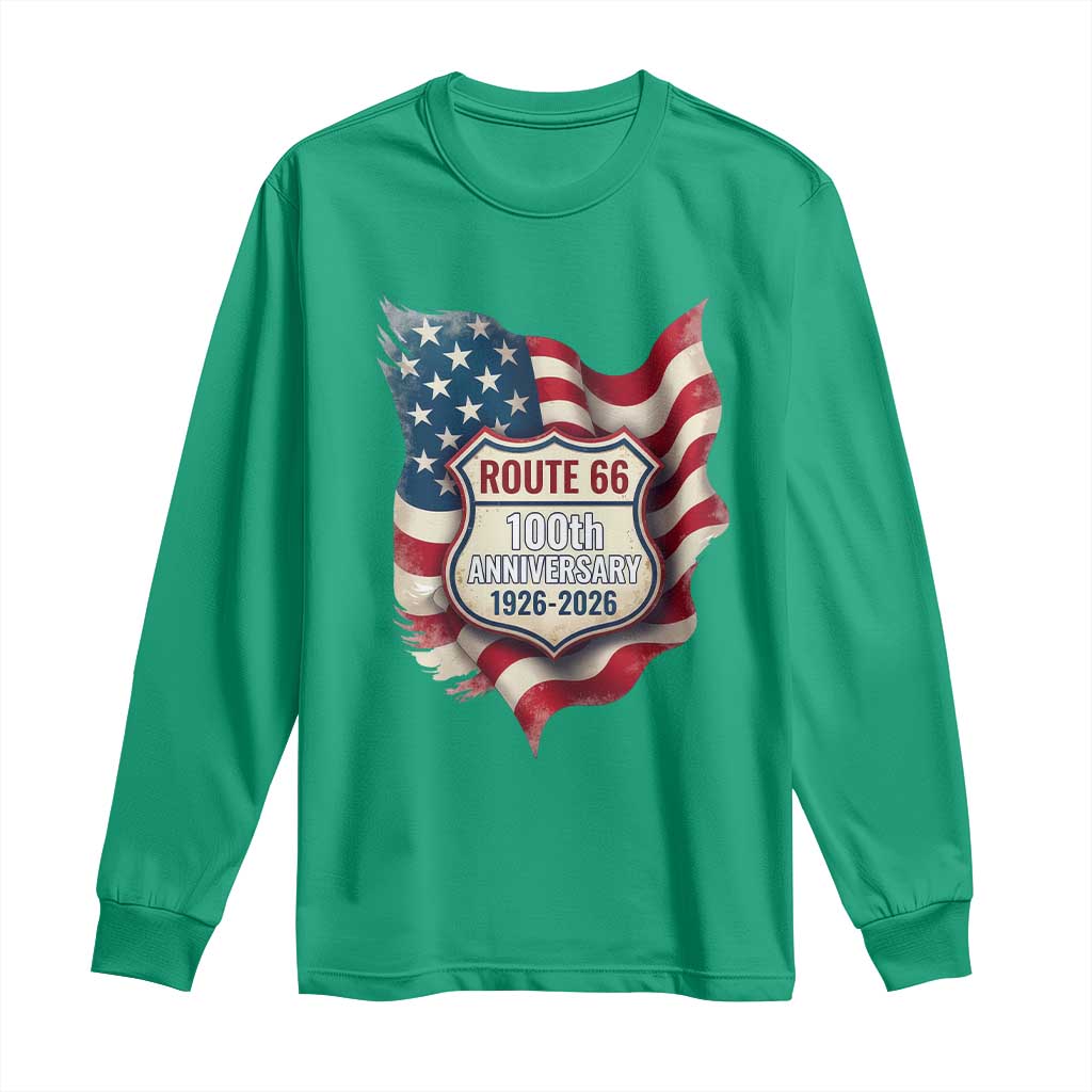 Route Highway 66 Centennial Long Sleeve Shirt Vintage American Flag Patriotic Gift