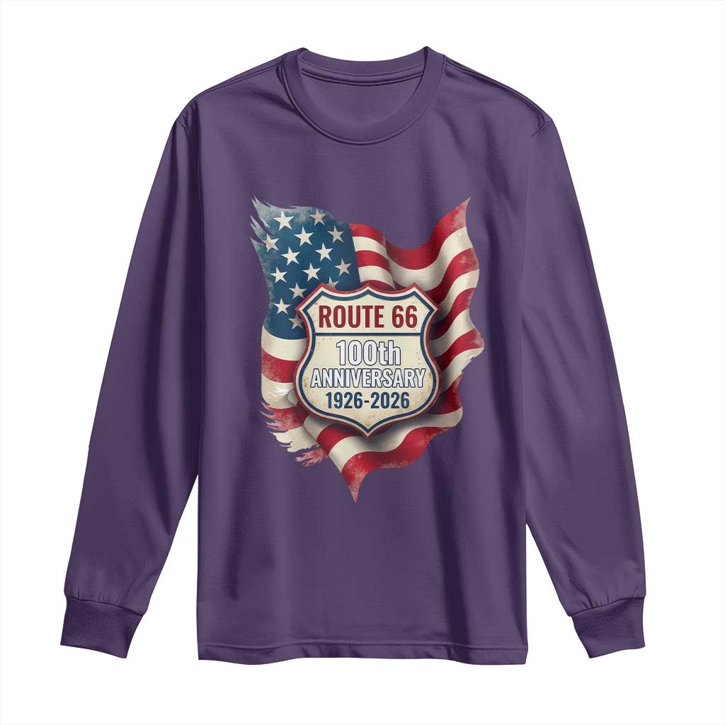 Route Highway 66 Centennial Long Sleeve Shirt Vintage American Flag Patriotic Gift
