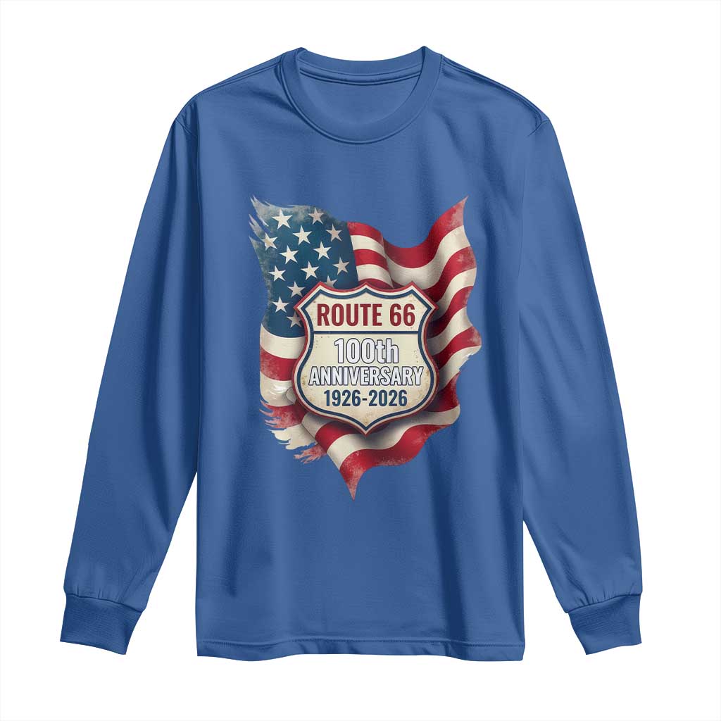 Route Highway 66 Centennial Long Sleeve Shirt Vintage American Flag Patriotic Gift