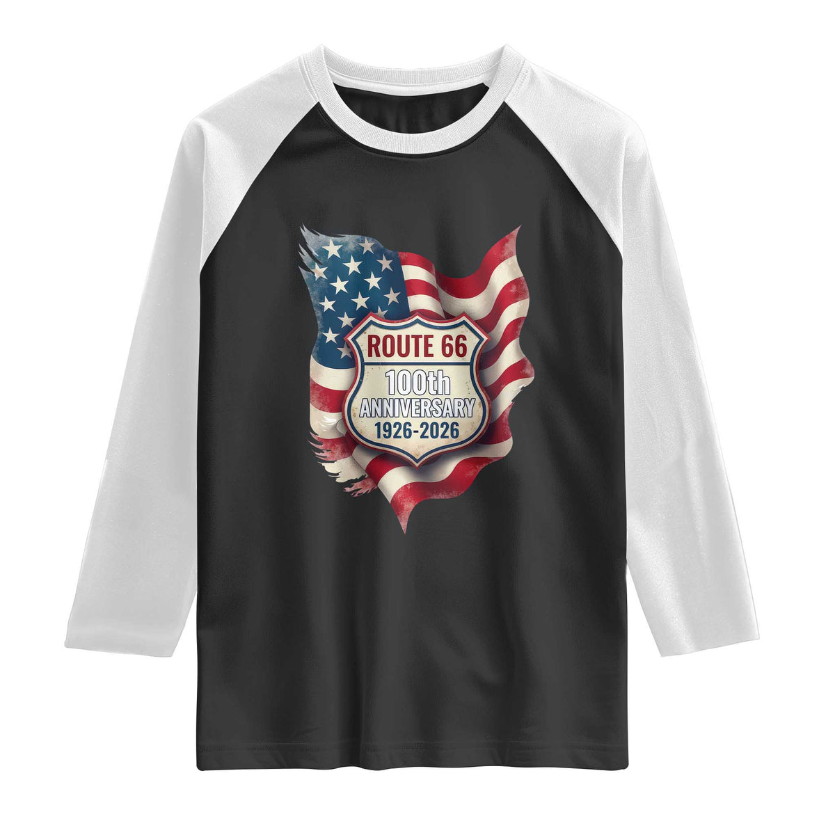 Route Highway 66 Centennial Raglan Shirt Vintage American Flag Patriotic Gift