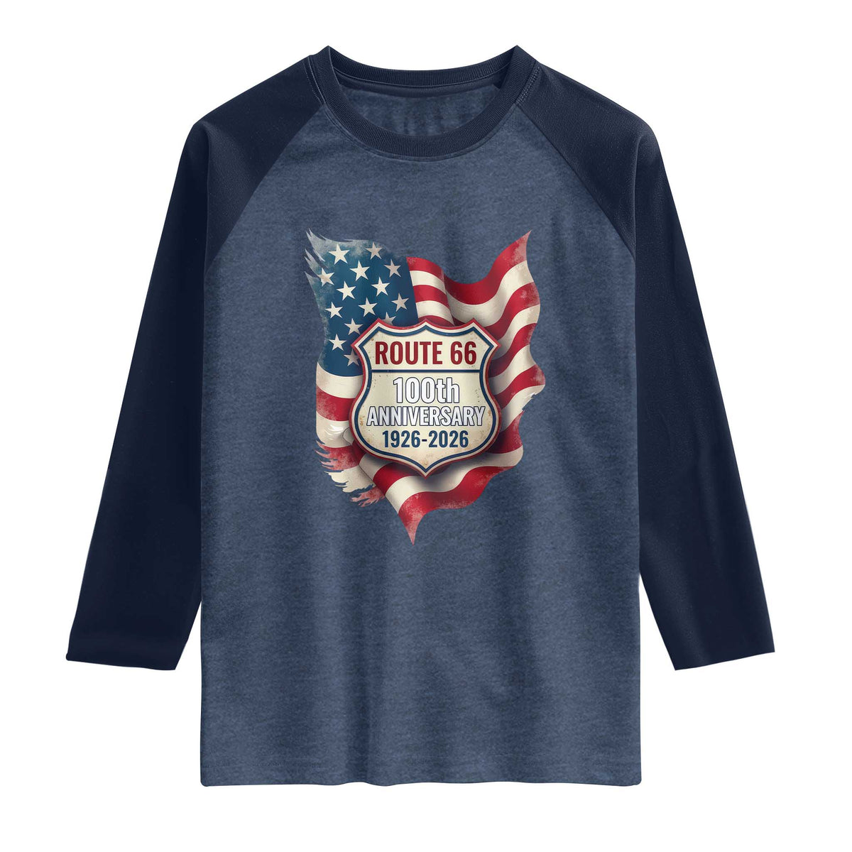 Route Highway 66 Centennial Raglan Shirt Vintage American Flag Patriotic Gift