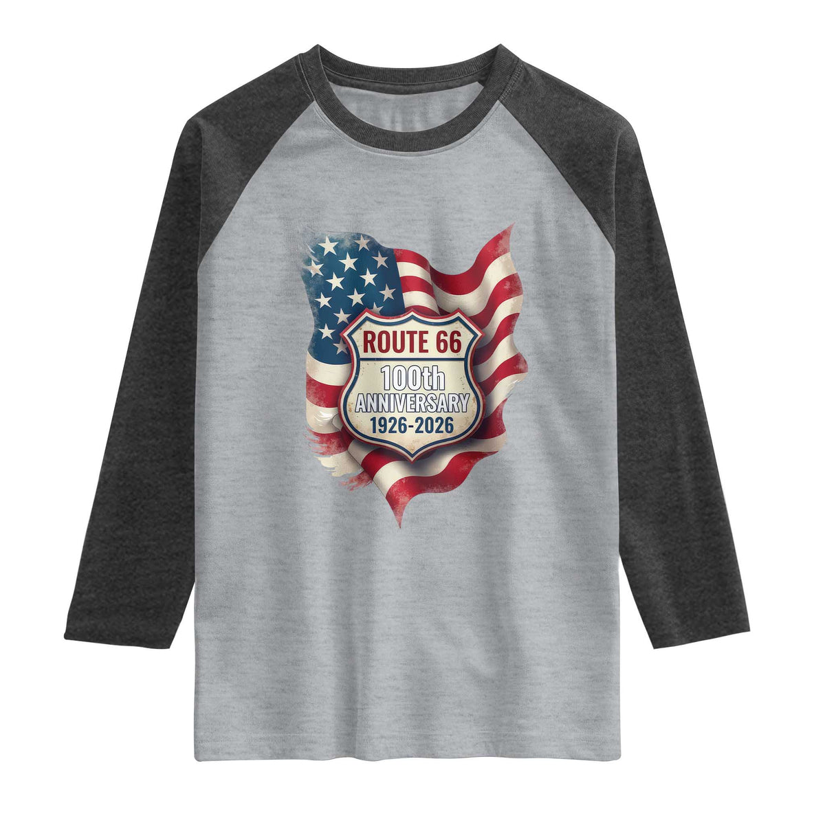 Route Highway 66 Centennial Raglan Shirt Vintage American Flag Patriotic Gift