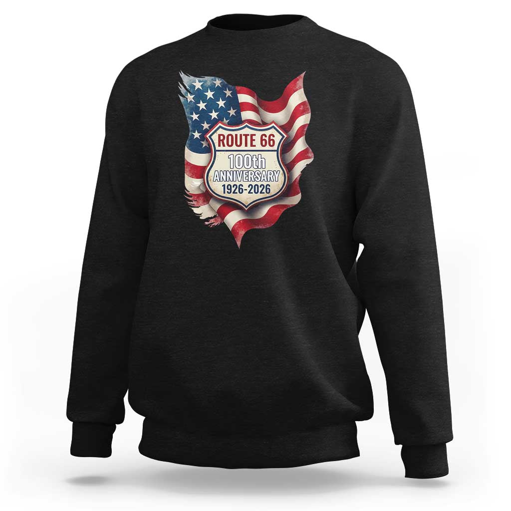 Route Highway 66 Centennial Sweatshirt Vintage American Flag Patriotic Gift
