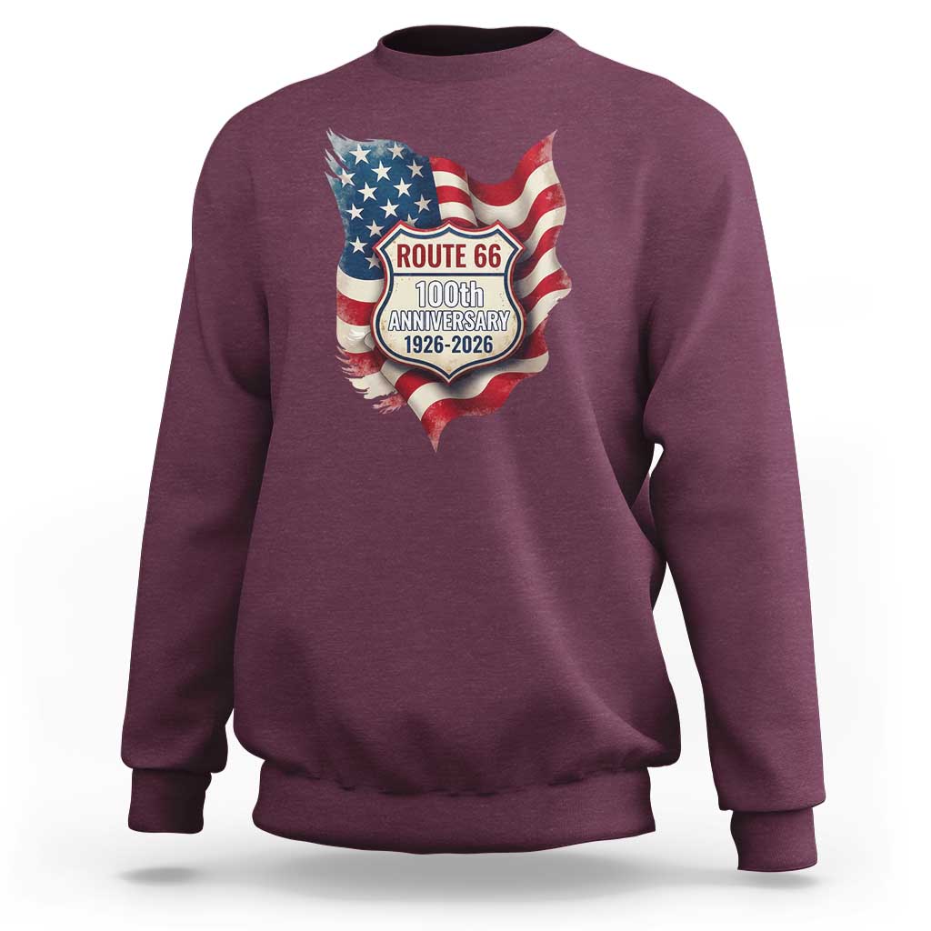 Route Highway 66 Centennial Sweatshirt Vintage American Flag Patriotic Gift