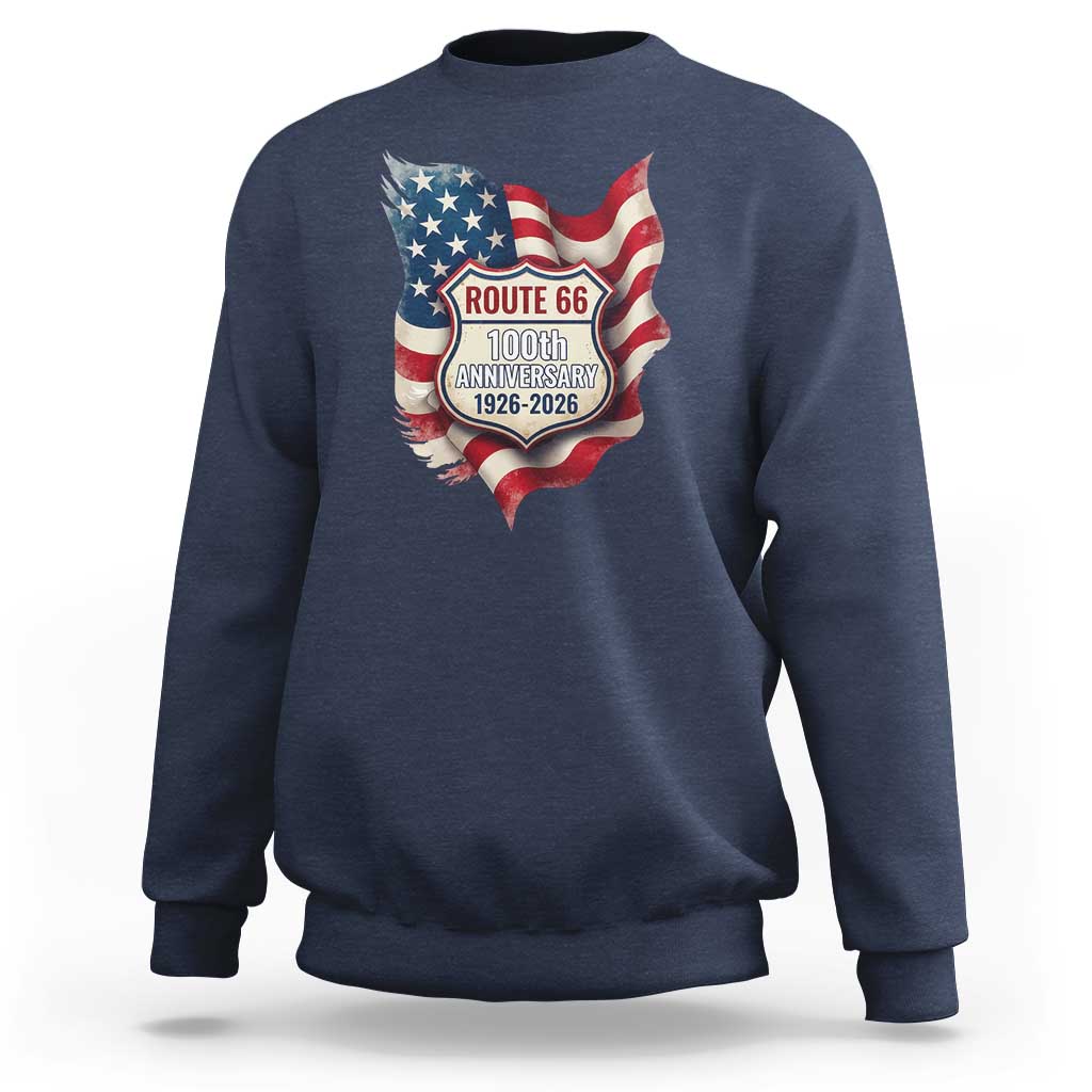 Route Highway 66 Centennial Sweatshirt Vintage American Flag Patriotic Gift