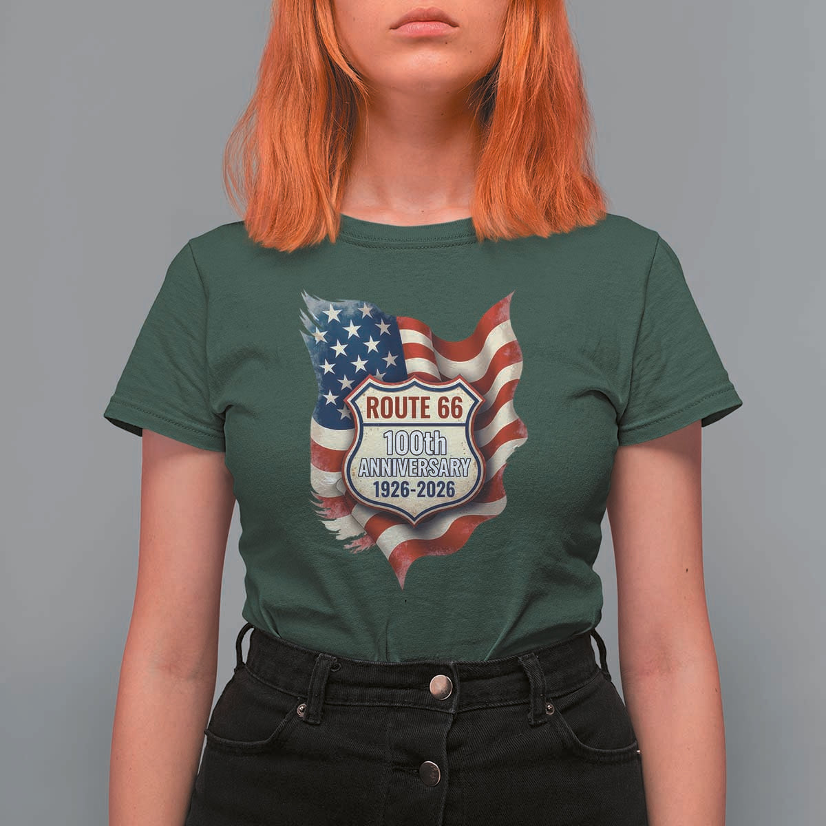 Route Highway 66 Centennial T Shirt For Women Vintage American Flag Patriotic Gift