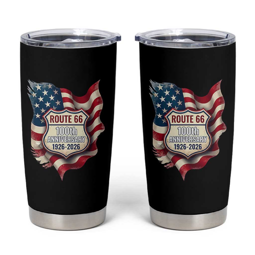 Route Highway 66 Centennial Tumbler Cup Vintage American Flag Patriotic Gift