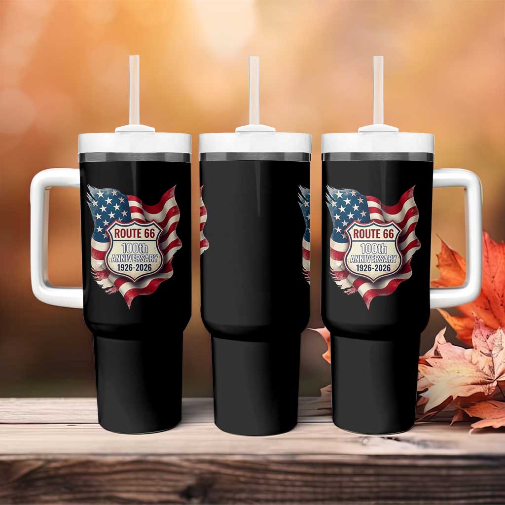 Route Highway 66 Centennial Tumbler With Handle Vintage American Flag Patriotic Gift