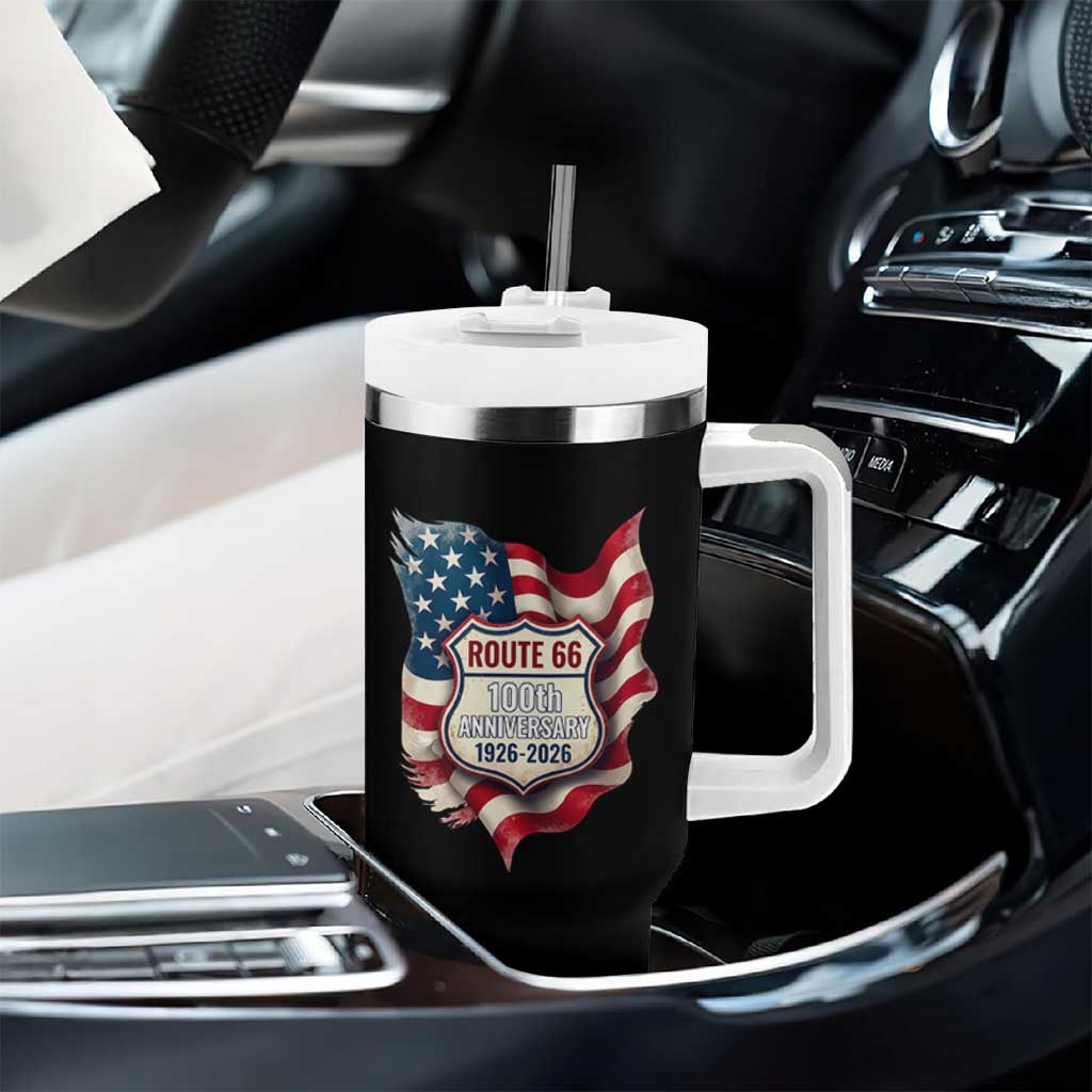 Route Highway 66 Centennial Tumbler With Handle Vintage American Flag Patriotic Gift