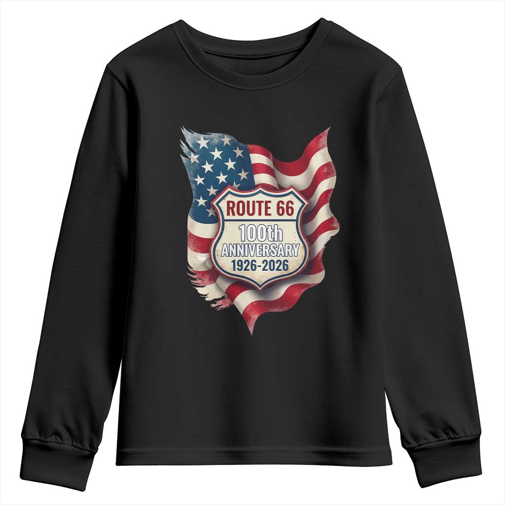 Route Highway 66 Centennial Youth Sweatshirt Vintage American Flag Patriotic Gift