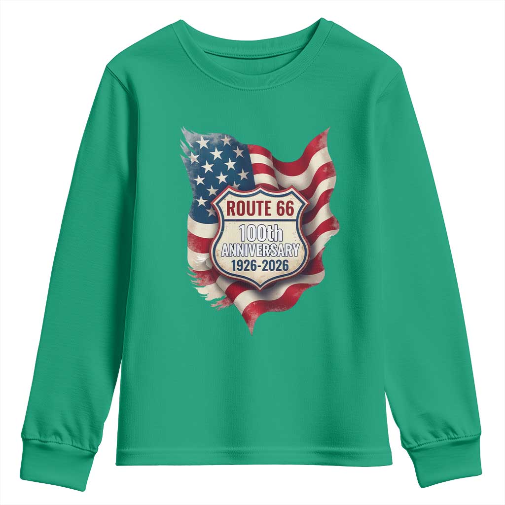 Route Highway 66 Centennial Youth Sweatshirt Vintage American Flag Patriotic Gift