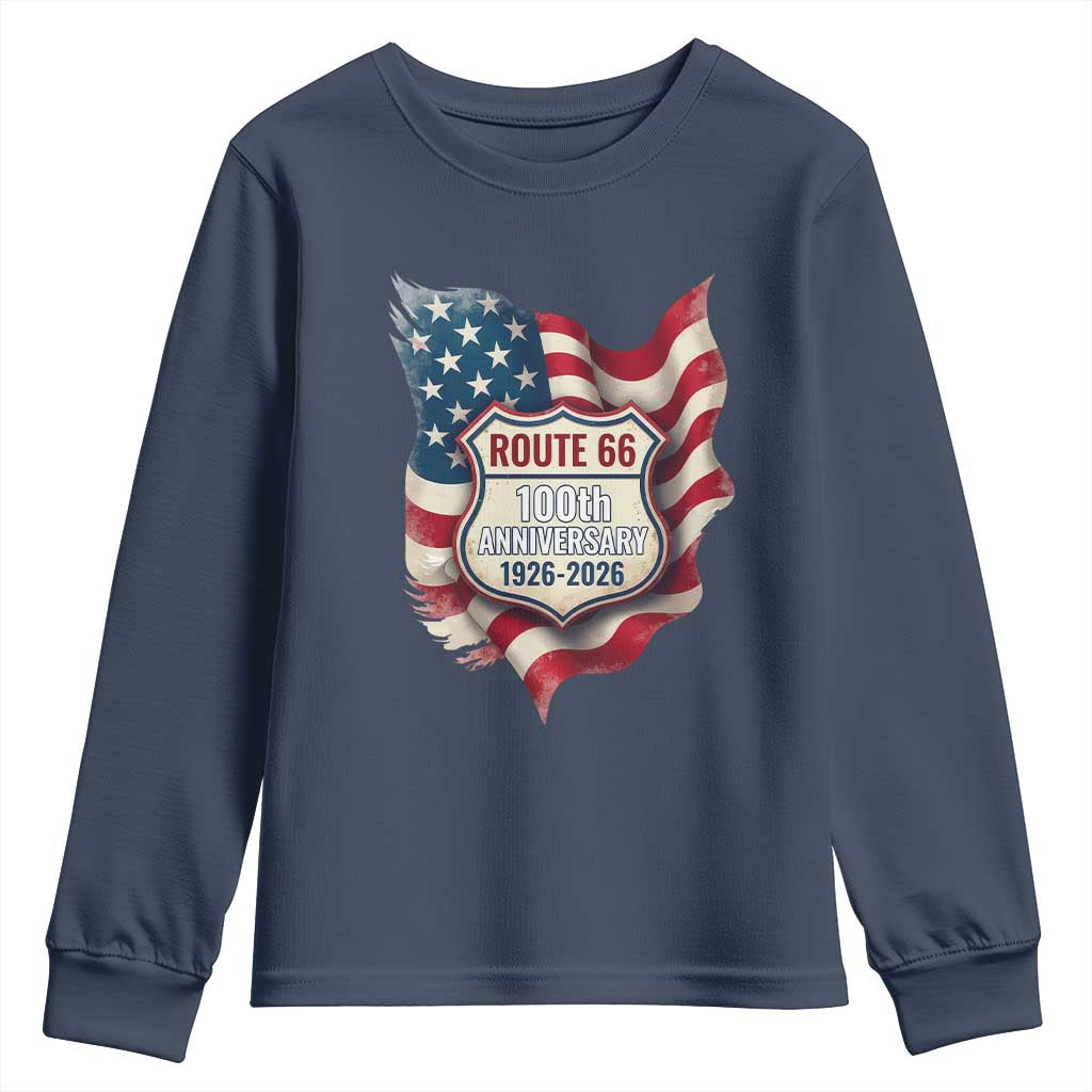 Route Highway 66 Centennial Youth Sweatshirt Vintage American Flag Patriotic Gift
