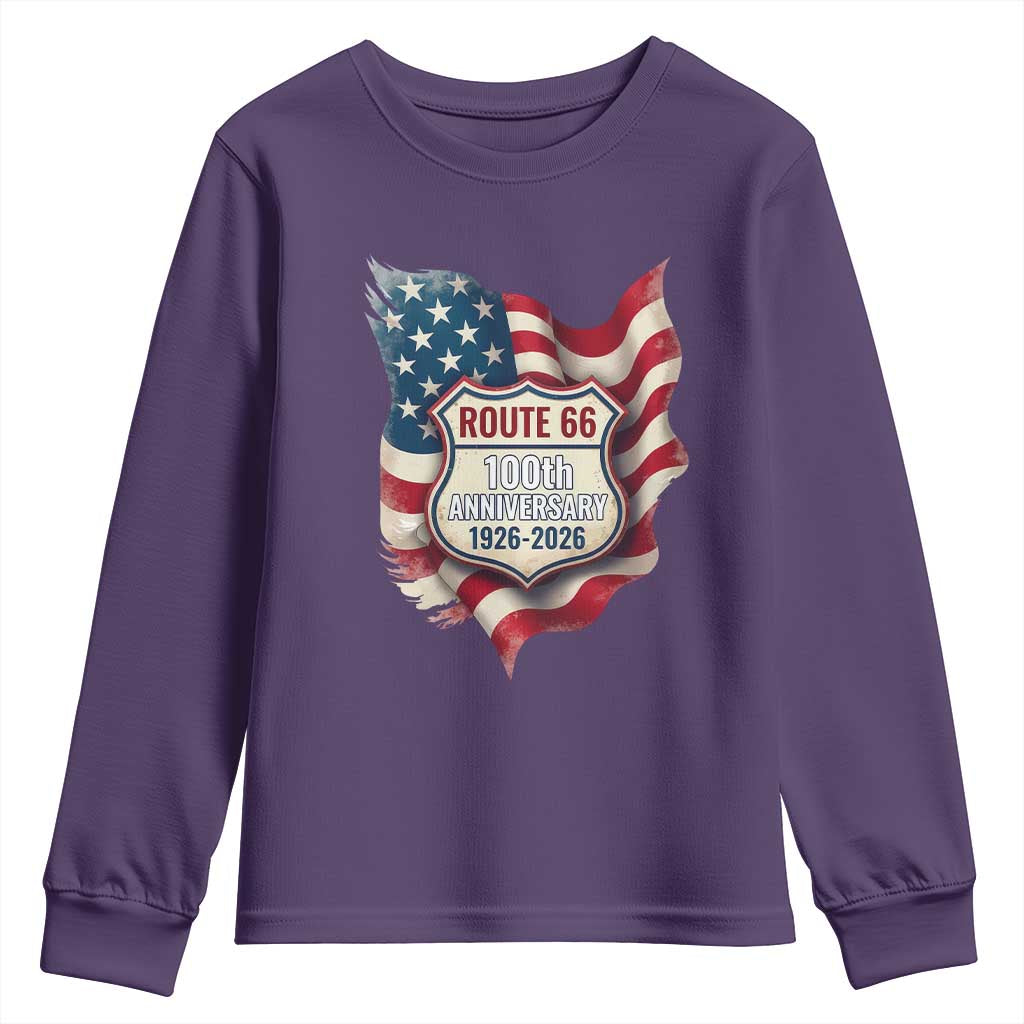 Route Highway 66 Centennial Youth Sweatshirt Vintage American Flag Patriotic Gift