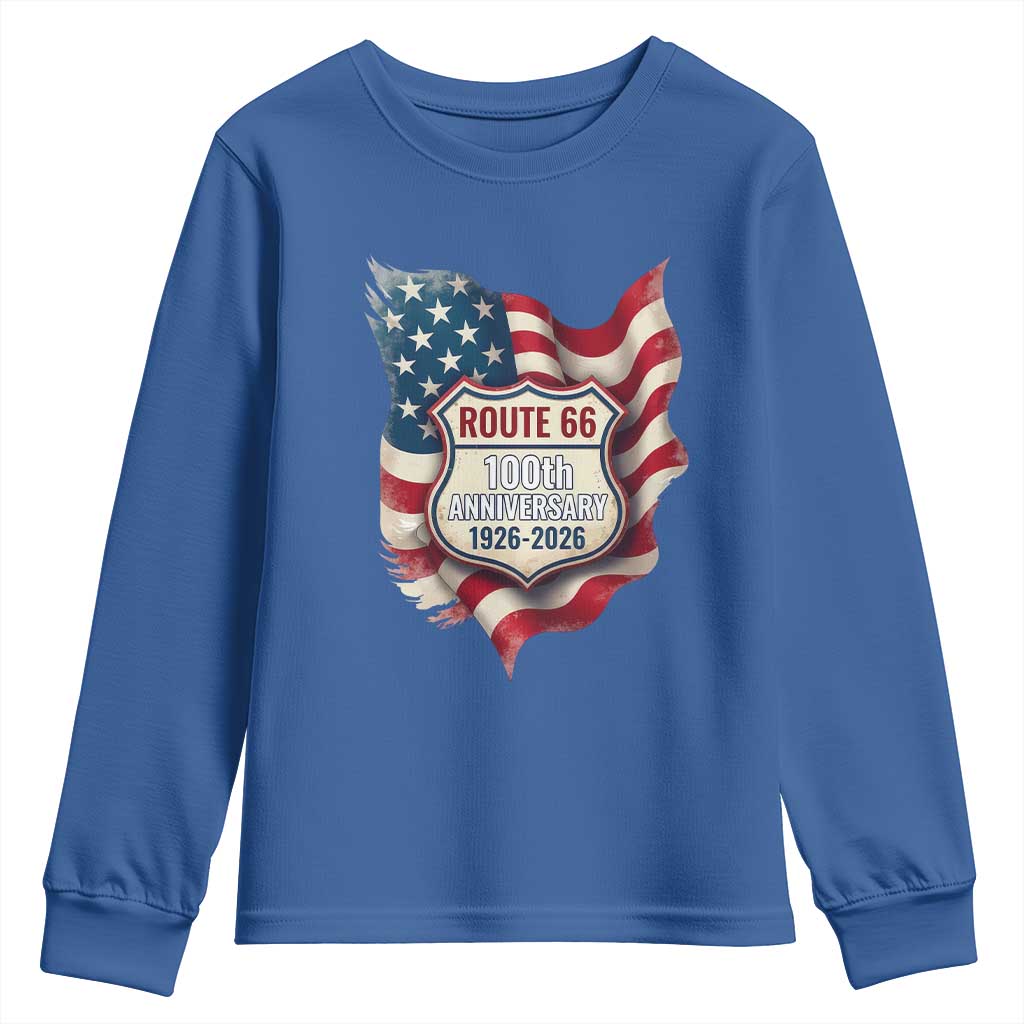 Route Highway 66 Centennial Youth Sweatshirt Vintage American Flag Patriotic Gift