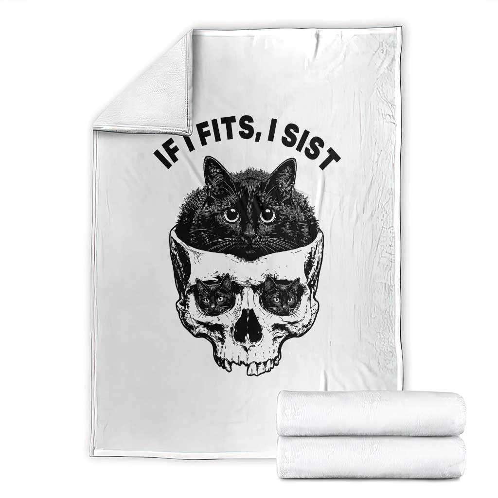 If I Fits I Sits Black Cat Skull Throw Blanket Gothic Dark Humor Gift