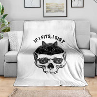 If I Fits I Sits Black Cat Skull Throw Blanket Gothic Dark Humor Gift