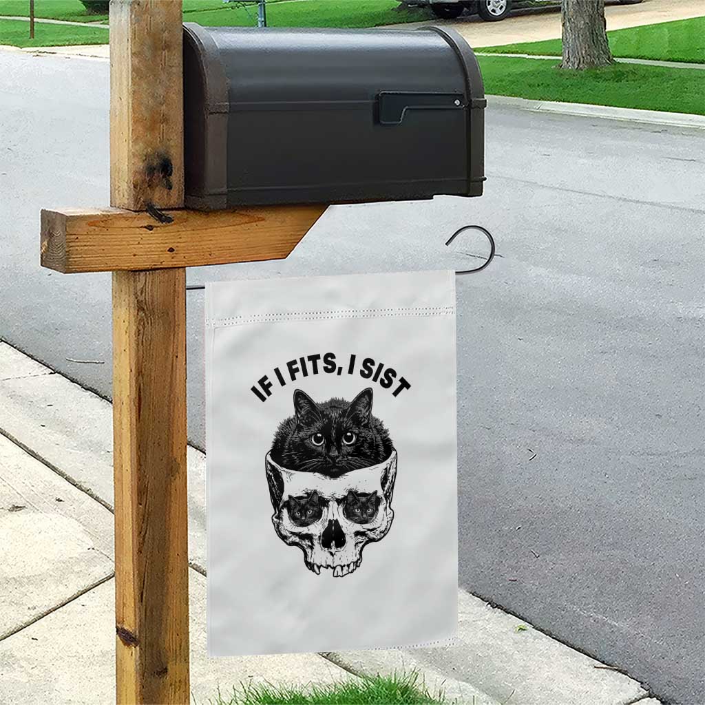 If I Fits I Sits Black Cat Skull Garden Flag Gothic Dark Humor Gift