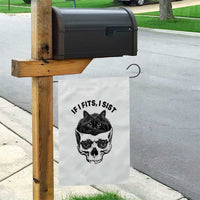 If I Fits I Sits Black Cat Skull Garden Flag Gothic Dark Humor Gift