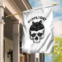 If I Fits I Sits Black Cat Skull Garden Flag Gothic Dark Humor Gift