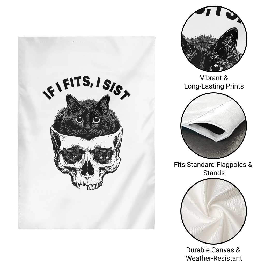 If I Fits I Sits Black Cat Skull Garden Flag Gothic Dark Humor Gift