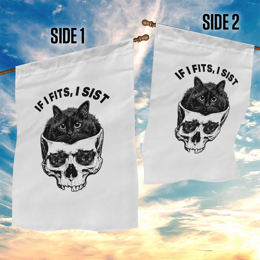 If I Fits I Sits Black Cat Skull Garden Flag Gothic Dark Humor Gift