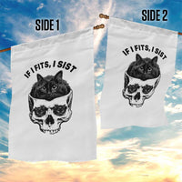If I Fits I Sits Black Cat Skull Garden Flag Gothic Dark Humor Gift