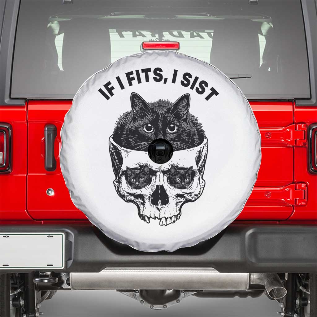 If I Fits I Sits Black Cat Skull Spare Tire Cover Gothic Dark Humor Gift
