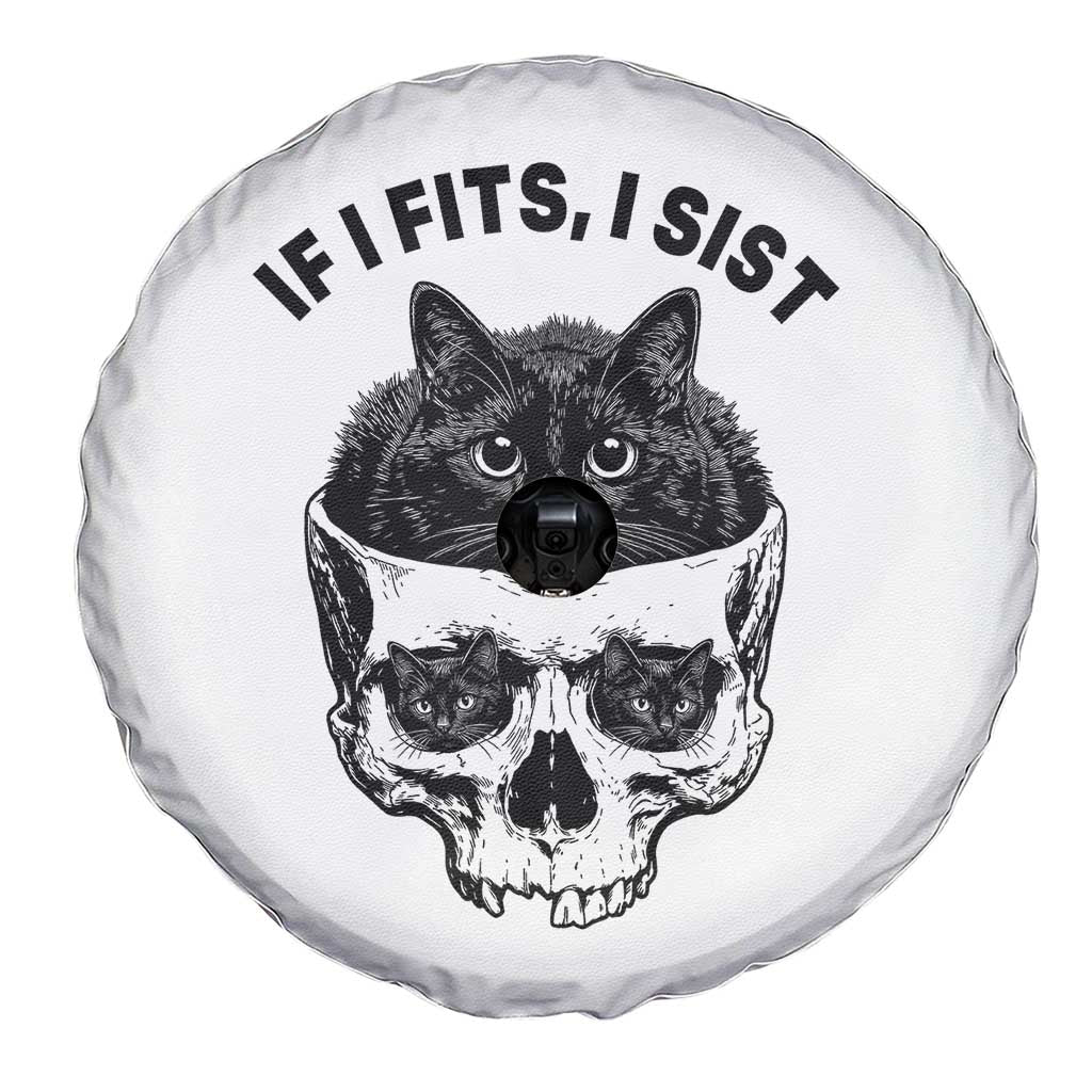 If I Fits I Sits Black Cat Skull Spare Tire Cover Gothic Dark Humor Gift