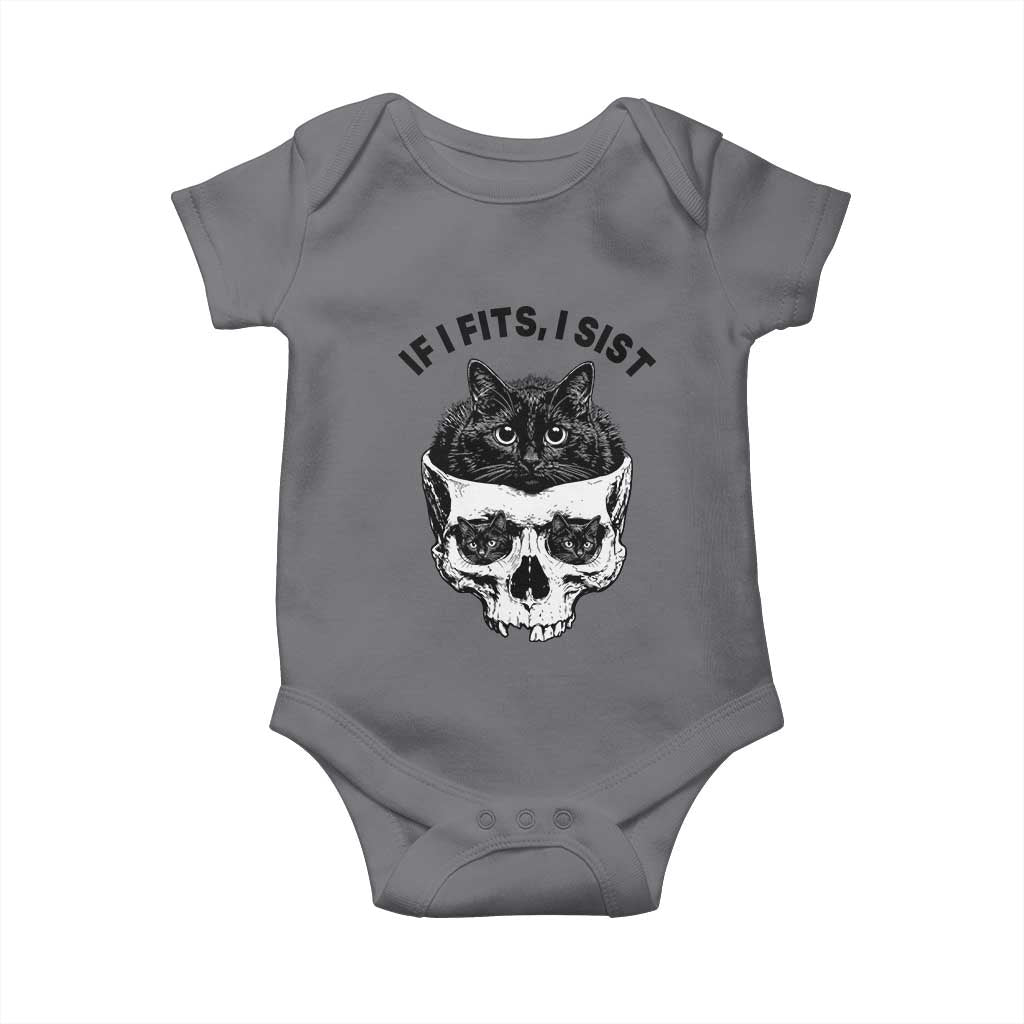 If I Fits I Sits Black Cat Skull Baby Onesie Gothic Dark Humor Gift
