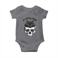 If I Fits I Sits Black Cat Skull Baby Onesie Gothic Dark Humor Gift