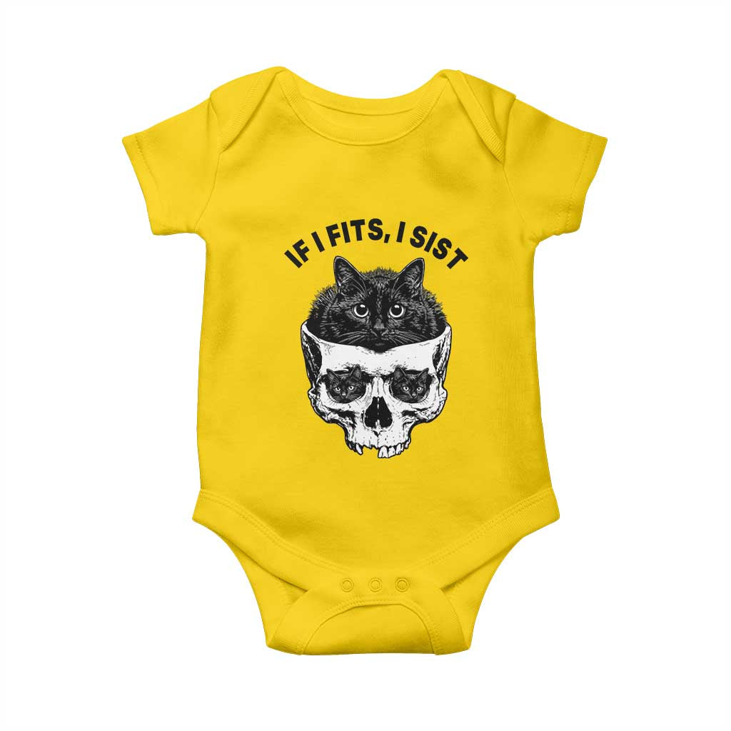 If I Fits I Sits Black Cat Skull Baby Onesie Gothic Dark Humor Gift