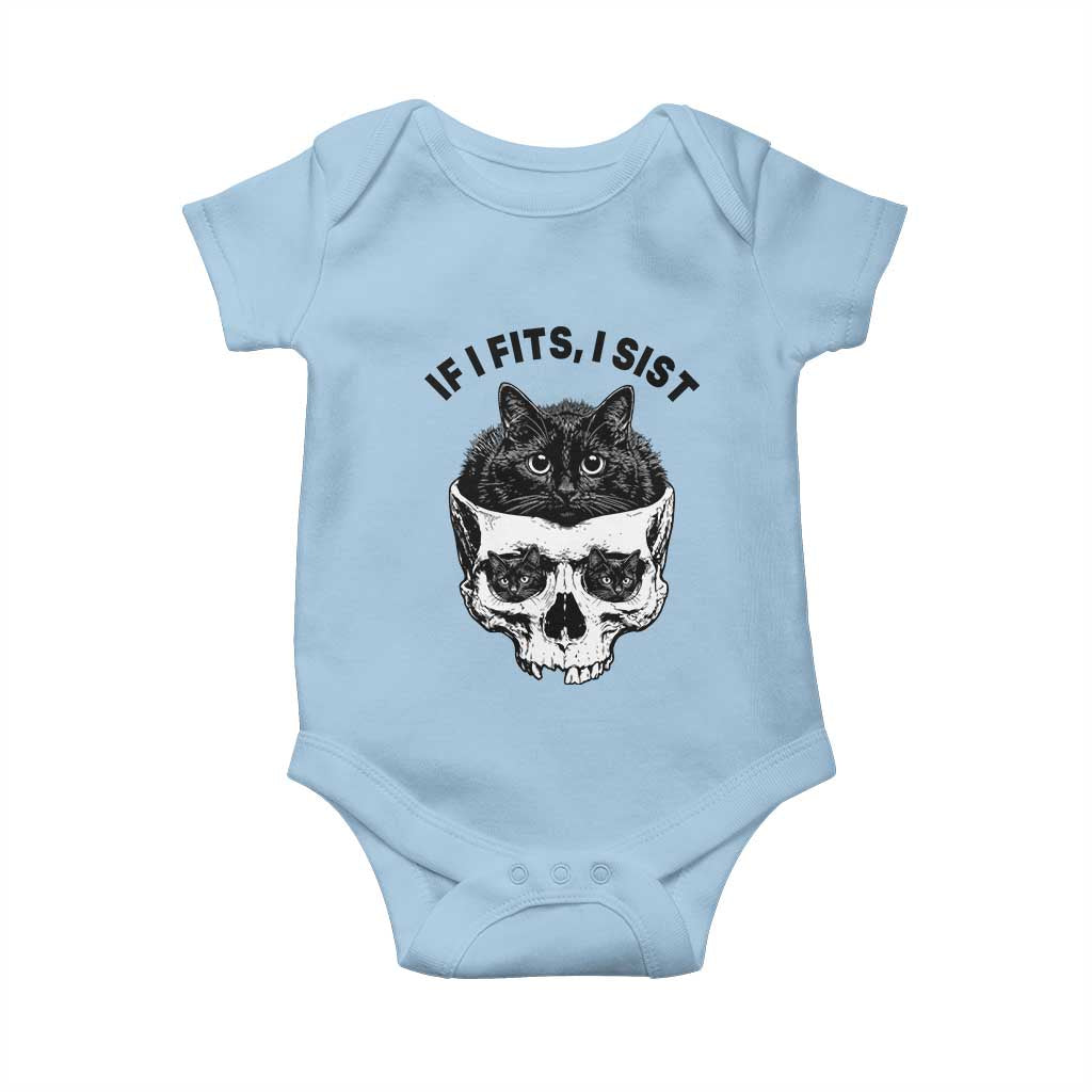 If I Fits I Sits Black Cat Skull Baby Onesie Gothic Dark Humor Gift