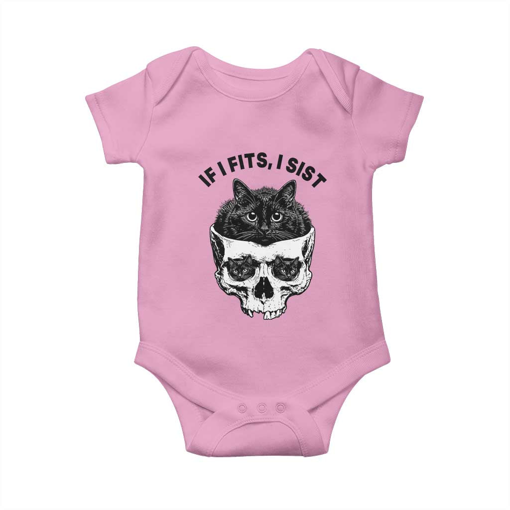 If I Fits I Sits Black Cat Skull Baby Onesie Gothic Dark Humor Gift