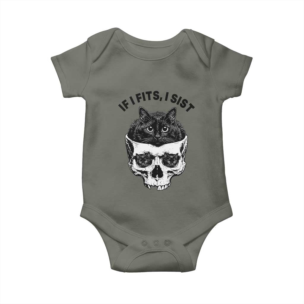 If I Fits I Sits Black Cat Skull Baby Onesie Gothic Dark Humor Gift