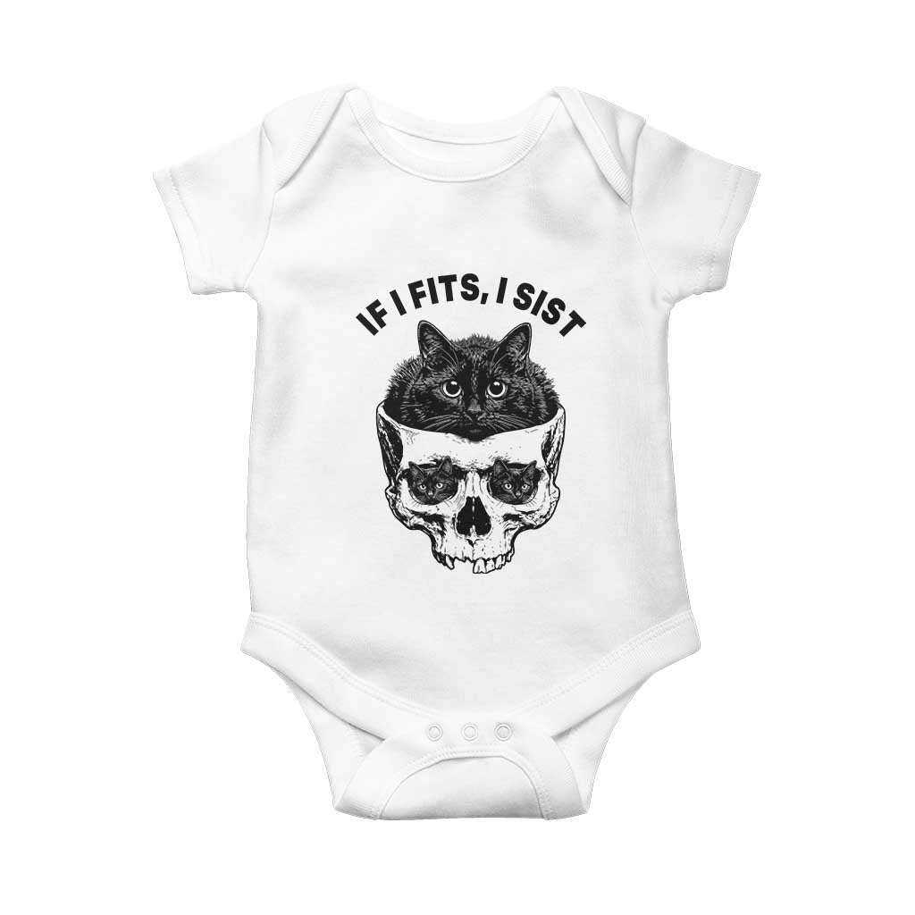 If I Fits I Sits Black Cat Skull Baby Onesie Gothic Dark Humor Gift