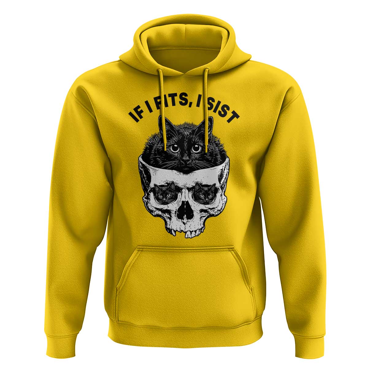 If I Fits I Sits Black Cat Skull Hoodie Gothic Dark Humor Gift
