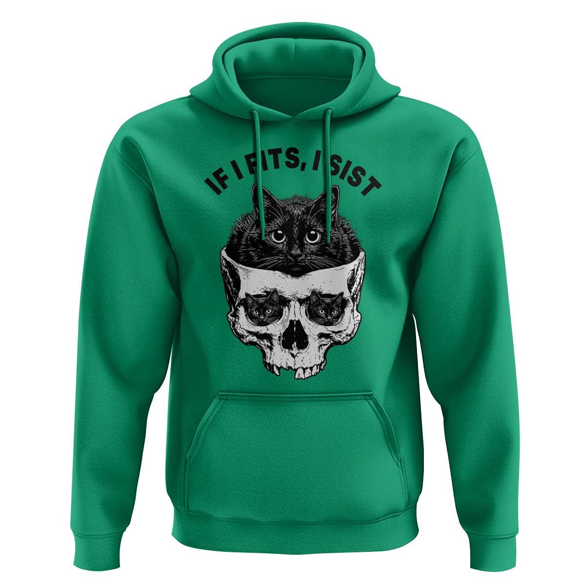 If I Fits I Sits Black Cat Skull Hoodie Gothic Dark Humor Gift