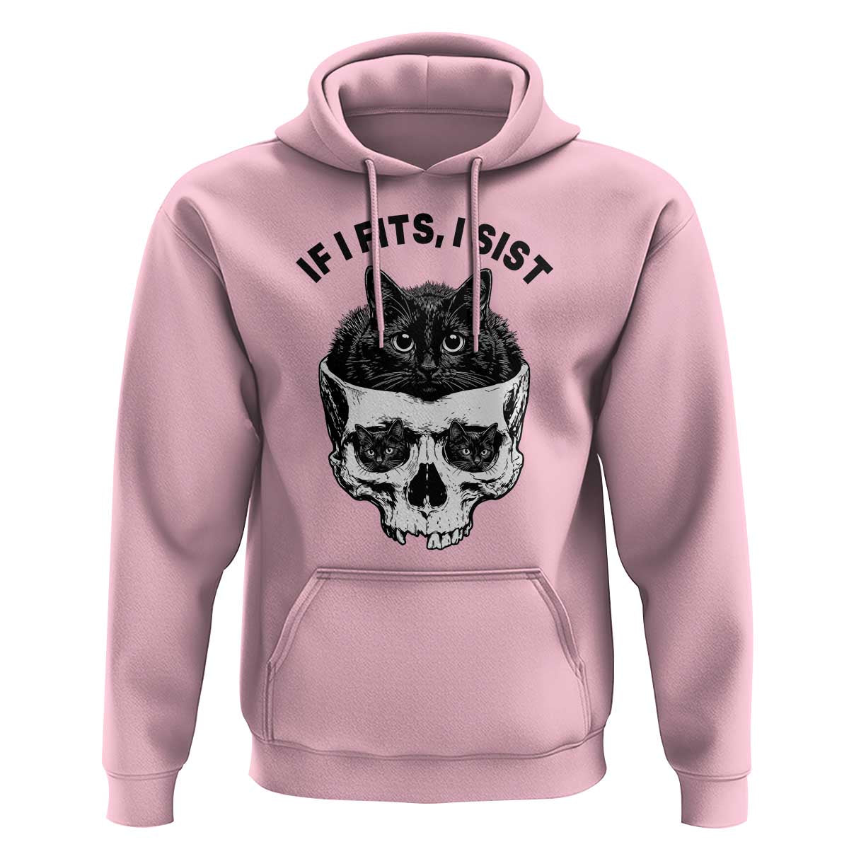 If I Fits I Sits Black Cat Skull Hoodie Gothic Dark Humor Gift