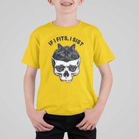 If I Fits I Sits Black Cat Skull T Shirt For Kid Gothic Dark Humor Gift
