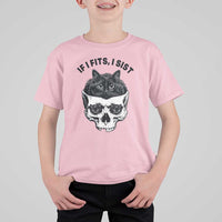 If I Fits I Sits Black Cat Skull T Shirt For Kid Gothic Dark Humor Gift